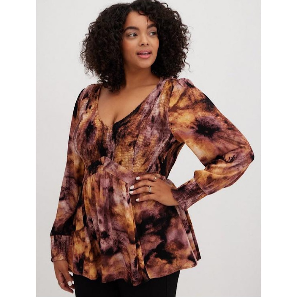 Torrid Babydoll Crinkle Gauze Smocked Top